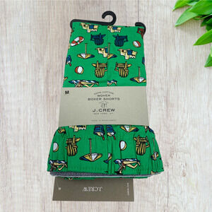 New J. Crew Woven Boxer Shorts Holiday Beach Sz M 100% Cotton Green Multi NWT